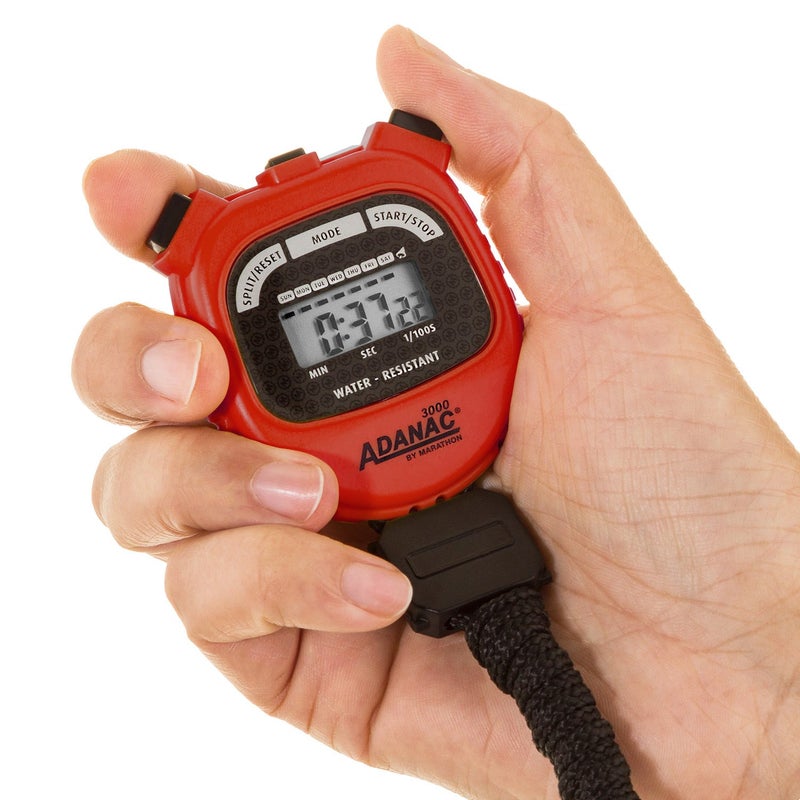 Marathon Adanac 3000 Digital Stopwatch Timer, Red - High Precision Accuracy to 1/100th Seconds - Water, Dust & Shock Resistant - 46â€ Lanyard Included - Image 4